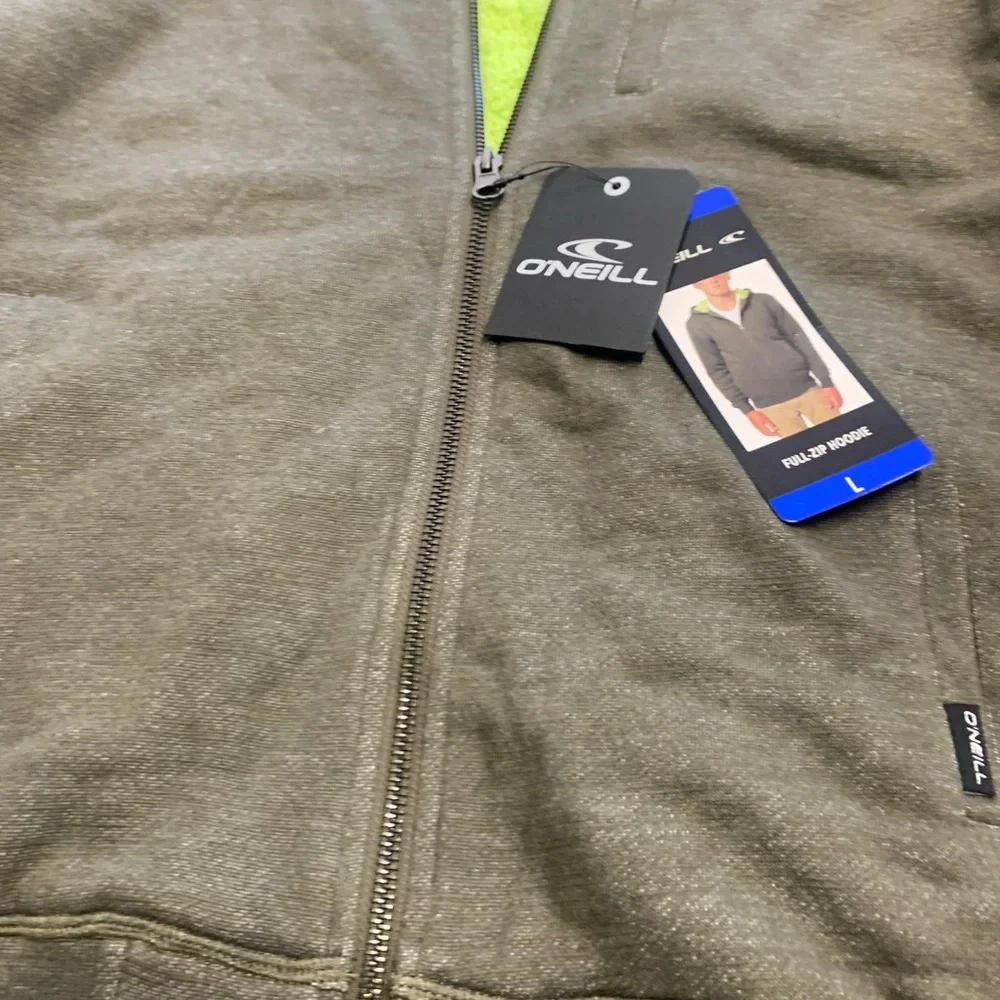 O'Neill Olive Green Zip-Up Hoodie with Lime Green Lining